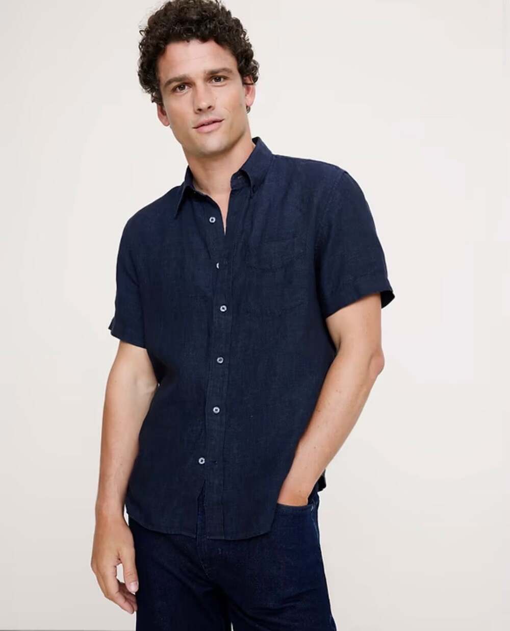 Burberry London Short Sleeve Button-Down Shirt Black with Plaid Accent